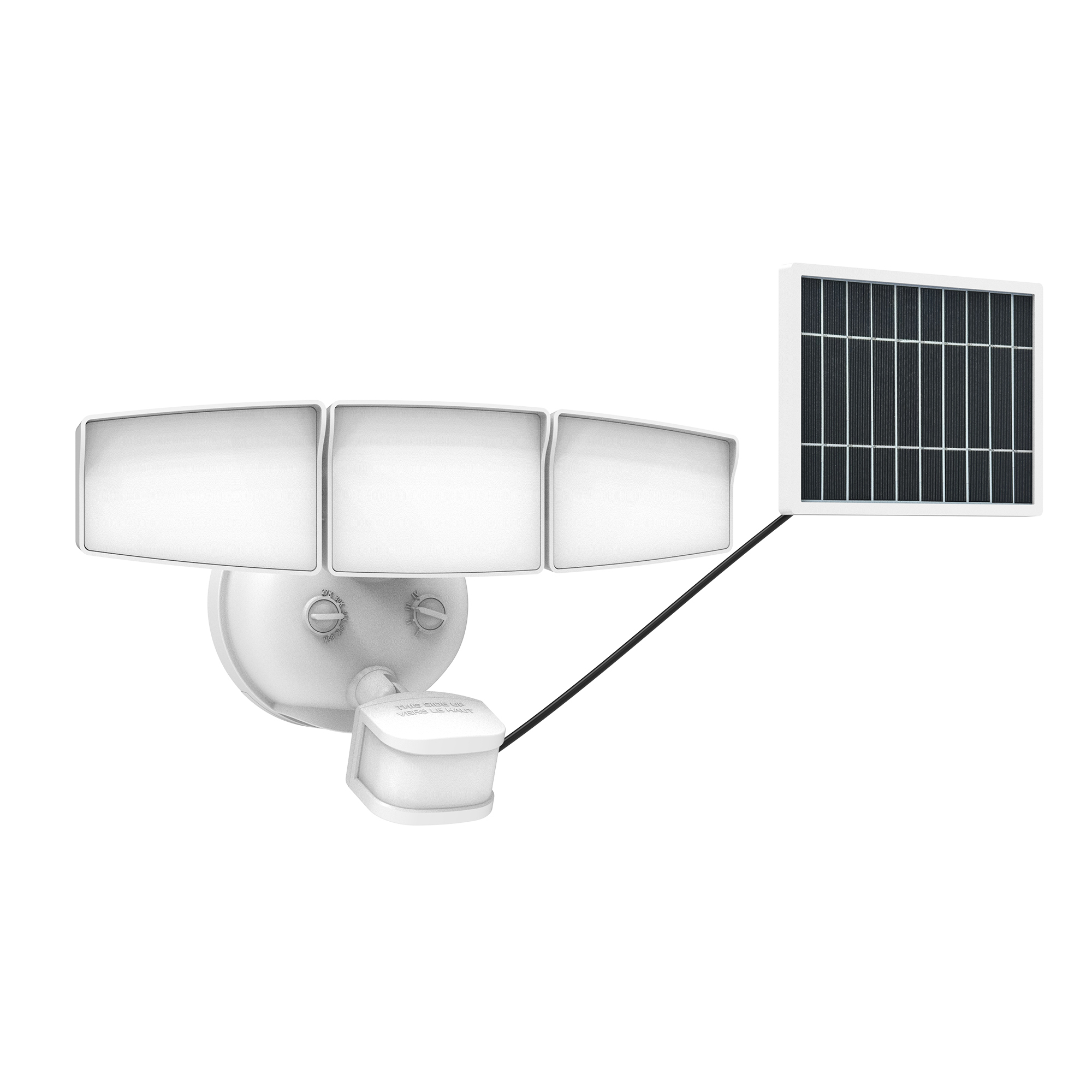 HALO:Next Gen Solar-Powered LED Security Floodlight, 3 Head w/ Motion Sensing, D2D, Adjustable Brightness-White 2000 Lumens